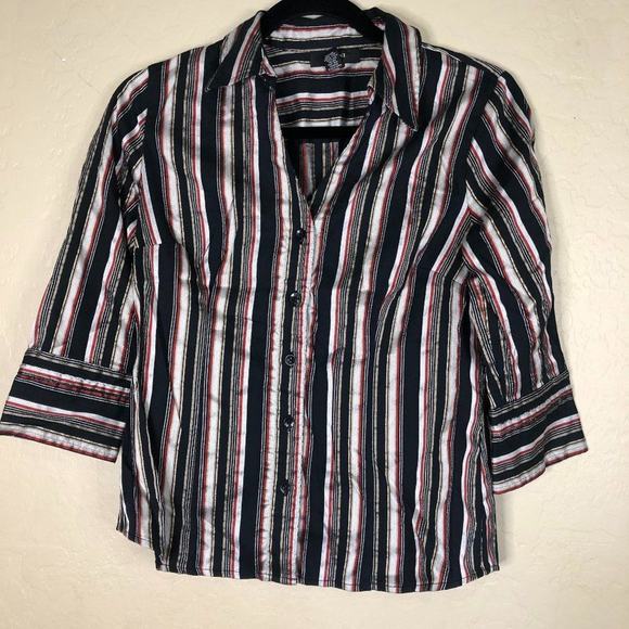 Alfani Petite Black Red Button Up 3/4 Sleeve Shirt - Picture 1 of 5